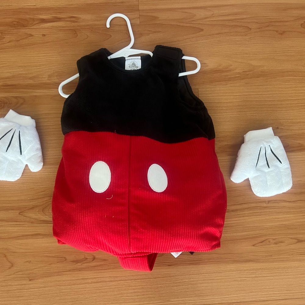 Disney Mickey Mouse Red and Black Costume with White Gloves